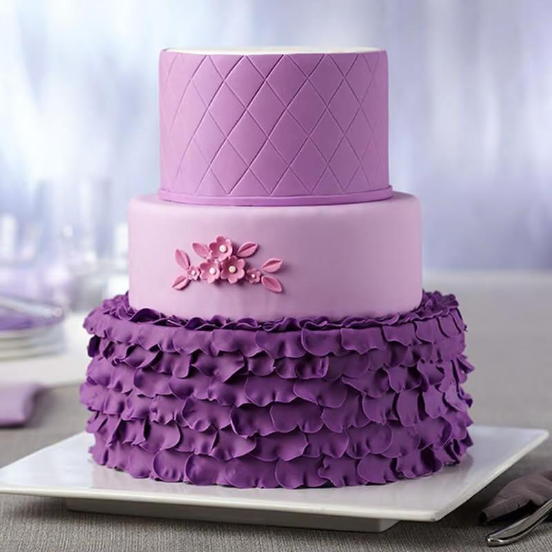 Elegant Two-Tier Purple Ruffle Cake