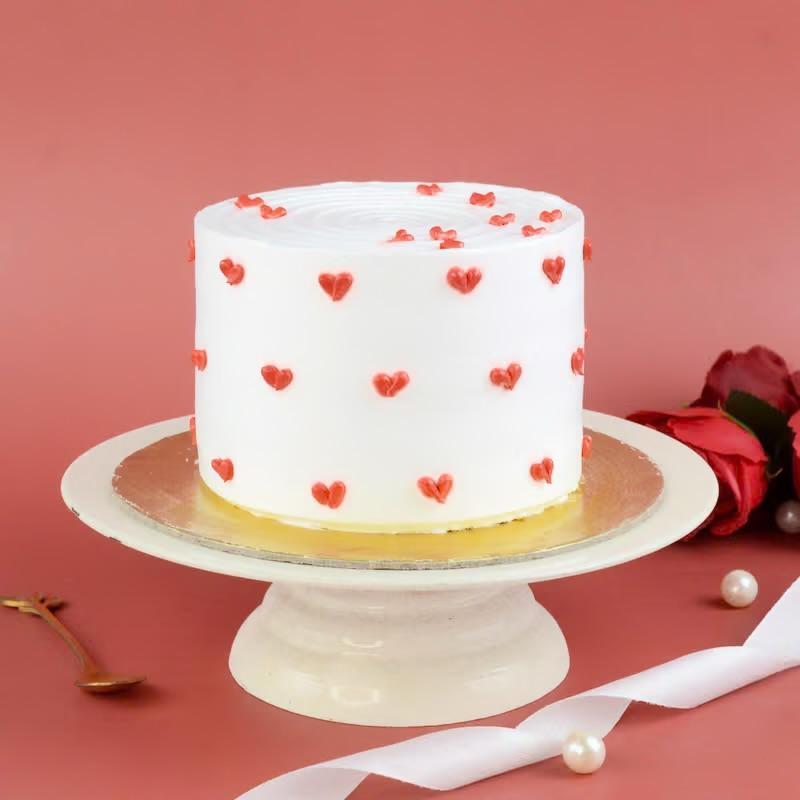 Romantic Heart-Themed White Cream Cake