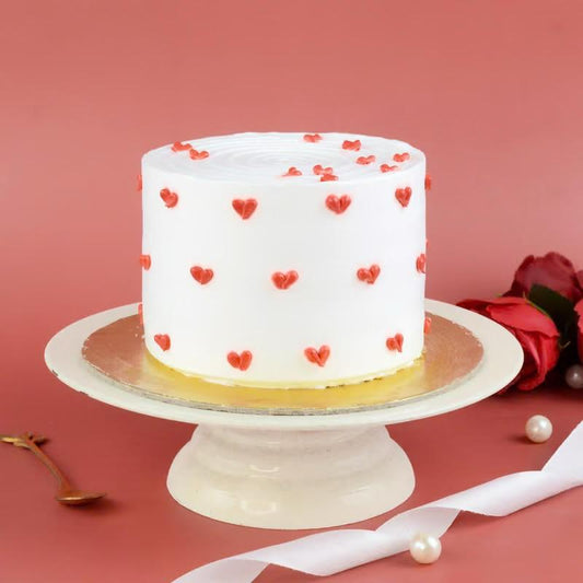 Romantic Heart-Themed White Cream Cake