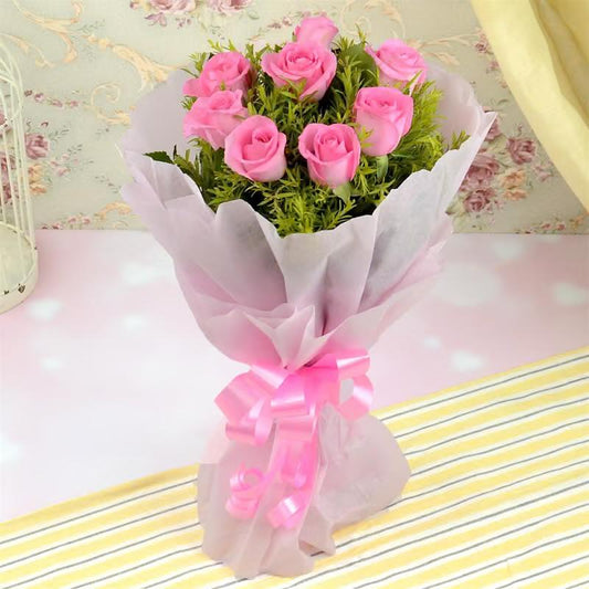 Elegant Mixed Rose Bouquet with Pink Ribbon