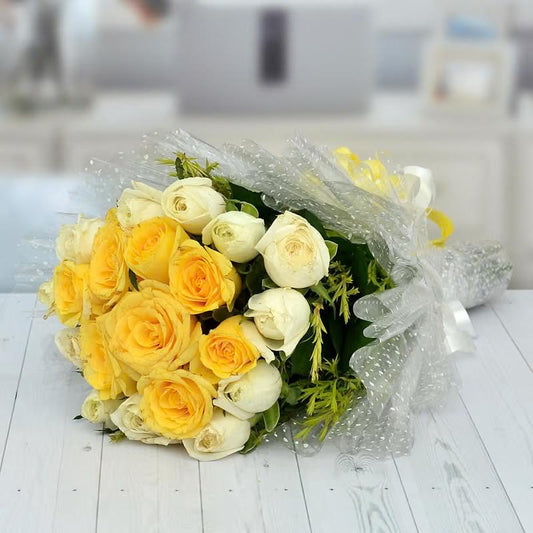 Elegant Mixed Rose Bouquet with Pink Ribbon