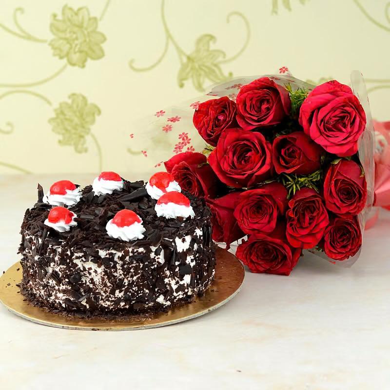 Classic Roses & Black Forest Cake Combo 🌹🎂✨